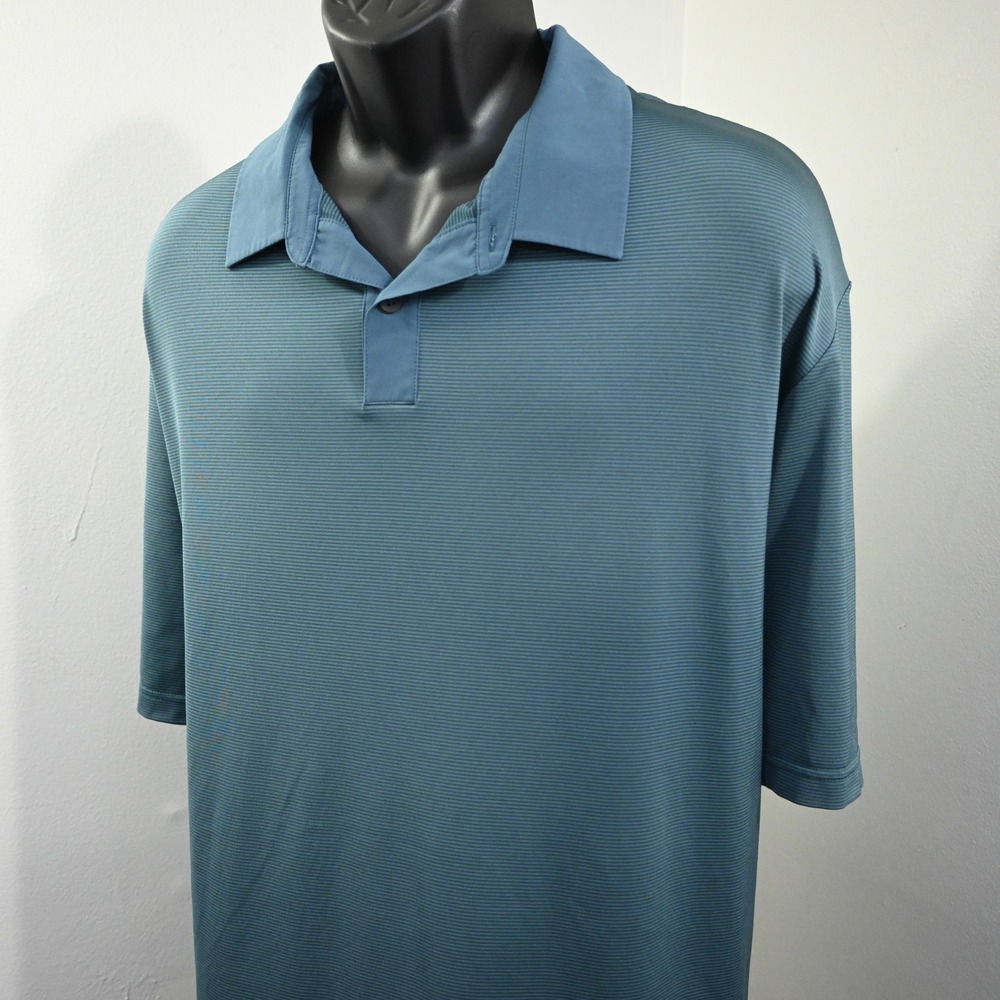 Adidas Polo Shirt Mens 3XLT TALL Teal Striped Short Sleeve Golf Performance